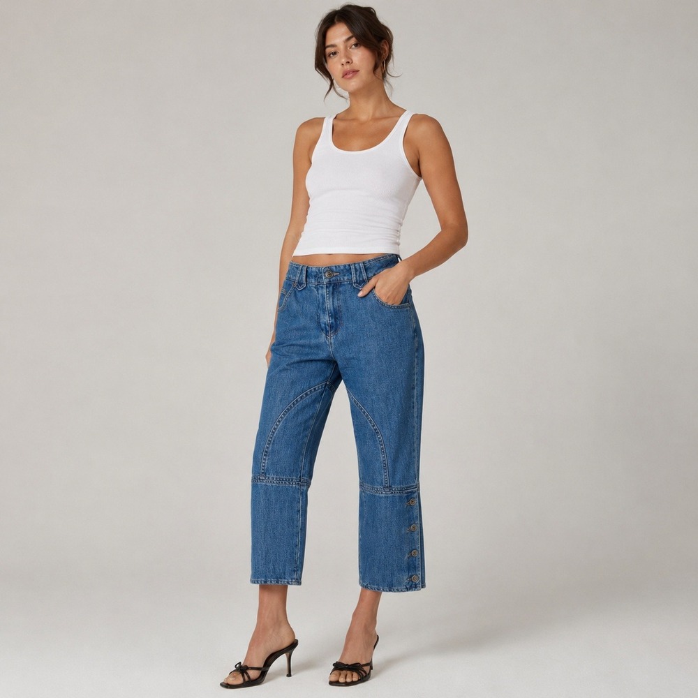 Alessandro Dell'Acqua Curved Seam Button Hem Cropped Jeans Italy EU 42 US 12